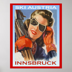 Vintagevintersportar skidar Österrike, Innsbruck Poster