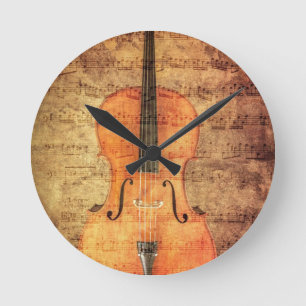 Vintagevioloncell Rund Klocka