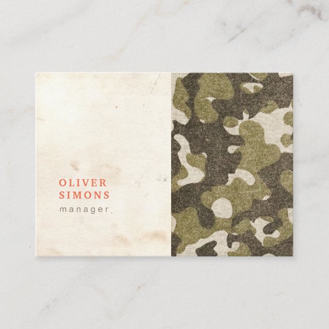 Vintagevisitkort med det militära mönster visitkort (Framsida)
