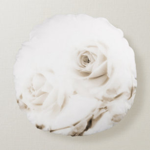Vintagevit rosblomma rund kudde