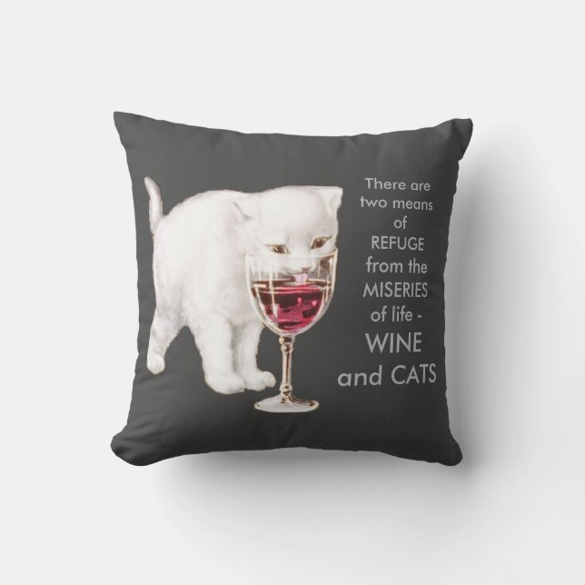 Vintagevitkattunge som dricker rött kudde (Framsida)