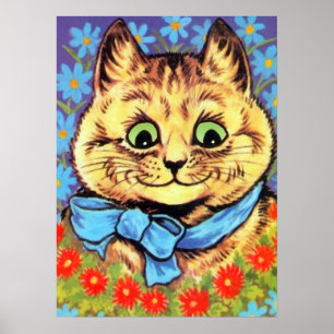 VintageWain katt med blommaaffischen Poster