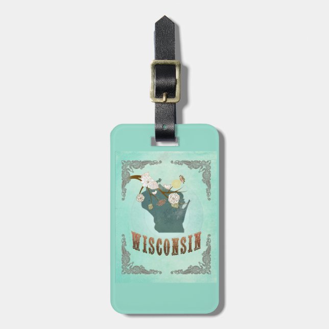 VintageWisconsin statlig karta - turkosblått Bagagebricka (Vertikal Framsida)