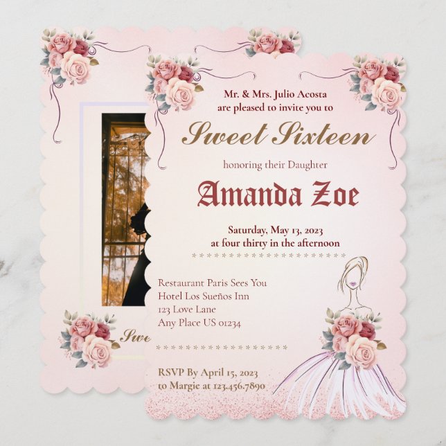 Vintange Sweet 16/Quinceañera-inbjudan Inbjudningar (Fram/baksida)