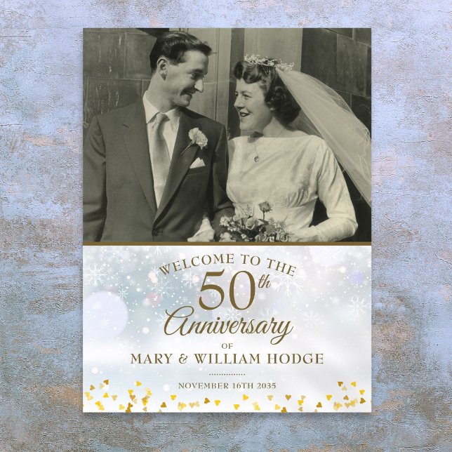 Vinter 50-årsjubileum Bröllopsfoto Välkomstskylt Poster (Winter 50th Anniversary Wedding Photo Welcome Sign)