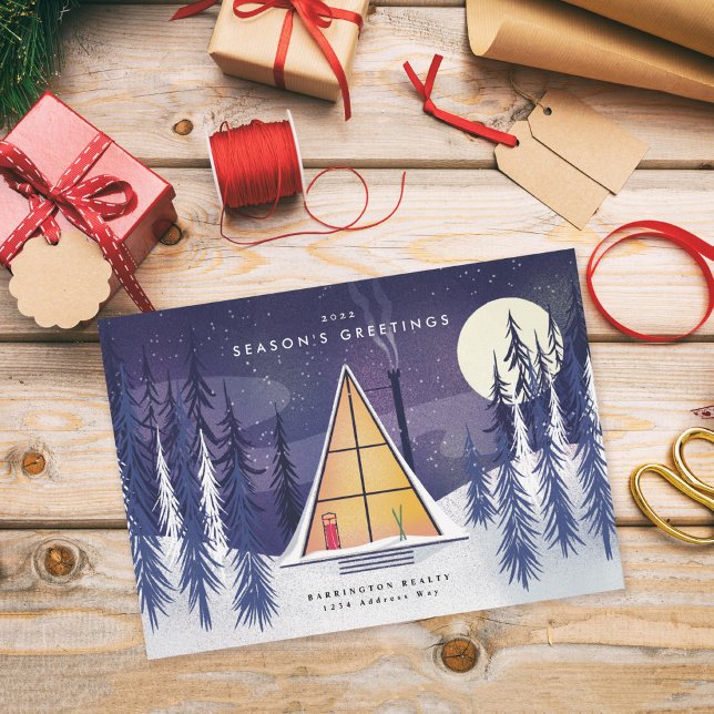 Vinter A-Frame Skidstuga Illustrerad Julkort (Skapare uppladdad)
