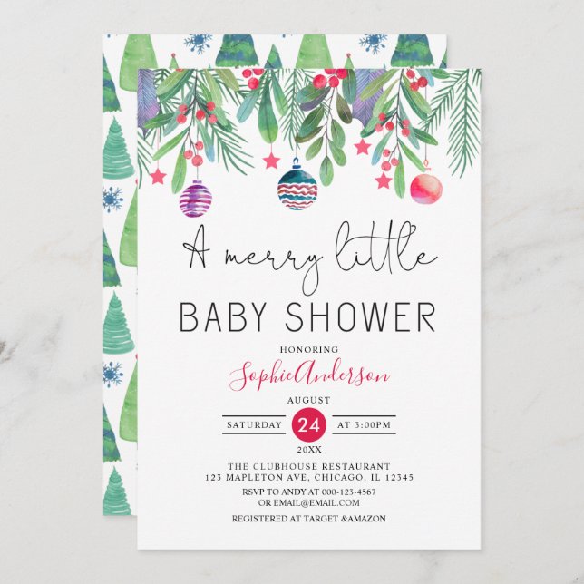 Vinter A Merry Little jul Baby Shower Inbjudningar (Fram/baksida)
