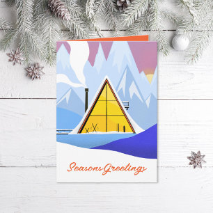 Vinter A-ram stugor Retro Helgkort