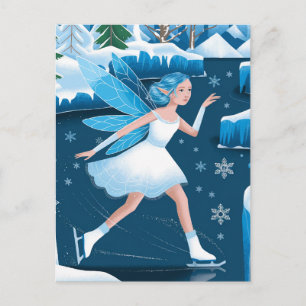 Vinter Adsible Ice Sker Fairy Blue White Vykort