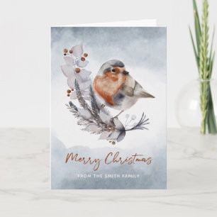 Vinter Akvarell Rödhake God Jul Kort