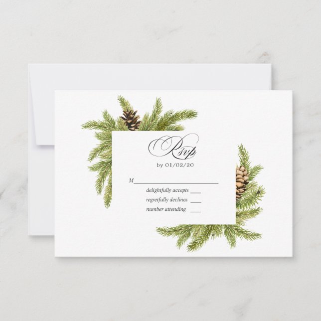 Vinter Akvarell Tall Bröllop RSVP OSA Kort (Framsida)