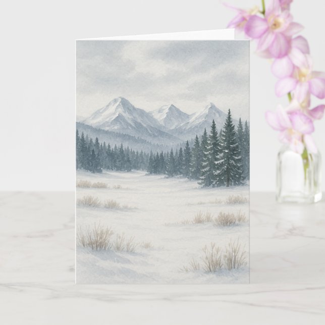 Vinter Akvarell Vykort Snöig Berg (Orkide)