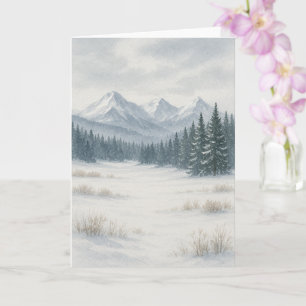 Vinter Akvarell Vykort Snöig Berg