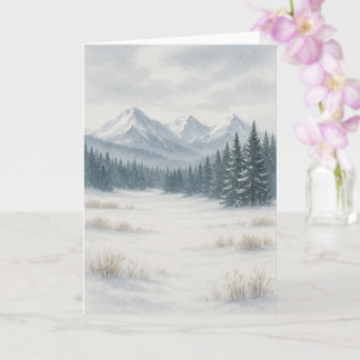 Vinter Akvarell Vykort Snöig Berg