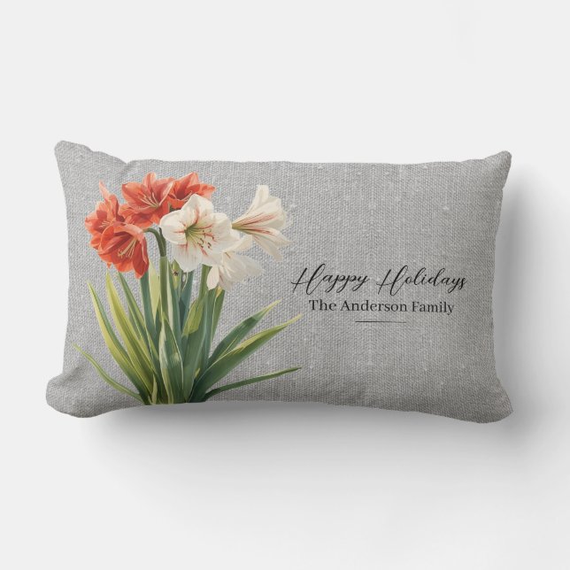 Vinter Amaryllis Blommig Högtid  Lumbarkudde (Framsida)