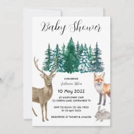 Vinter Animal Forest Wonderland Baby Shower Inbjudningar