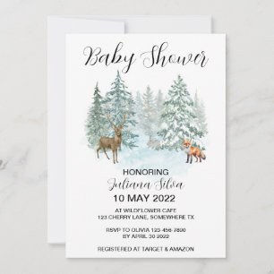 Vinter Animal Forest Wonderland Baby Shower Inbjudningar