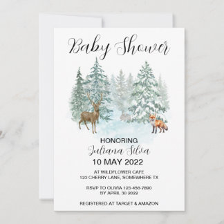 Vinter Animal Forest Wonderland Baby Shower Inbjudningar