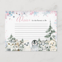 Vinter Animal Gender Reveal Snöflingor Advice Card