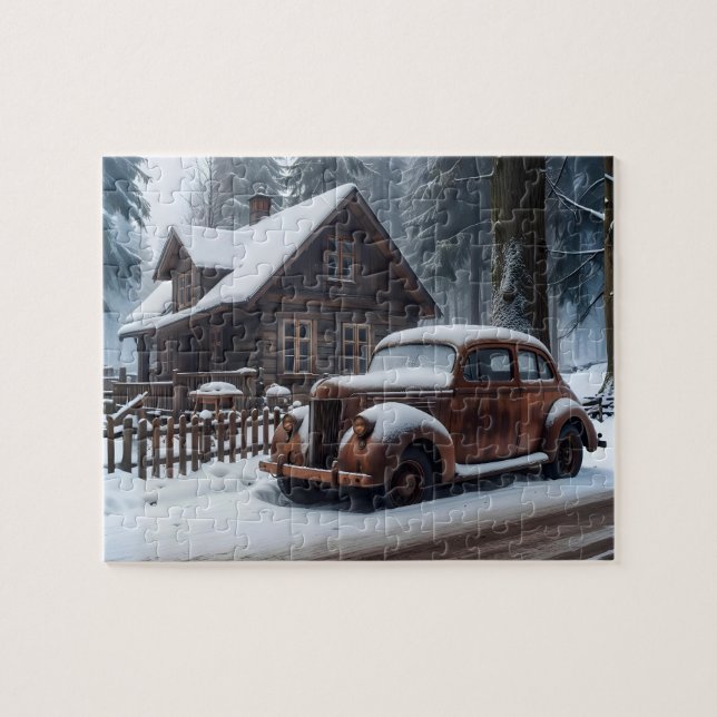 Vinter Antique Car Puzzle Pussel (Horisontell)