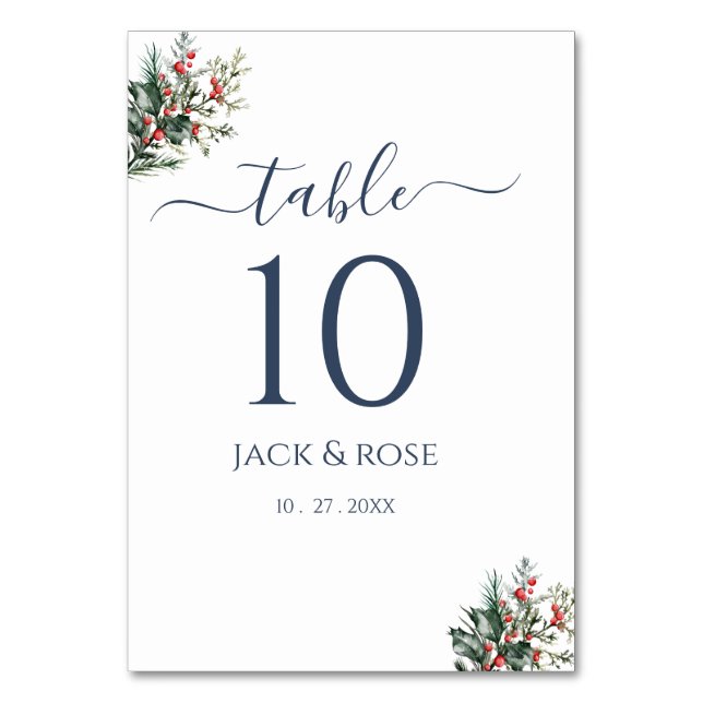 Vinter Aquarell Bröllop Bordsnummer (Framsidan)