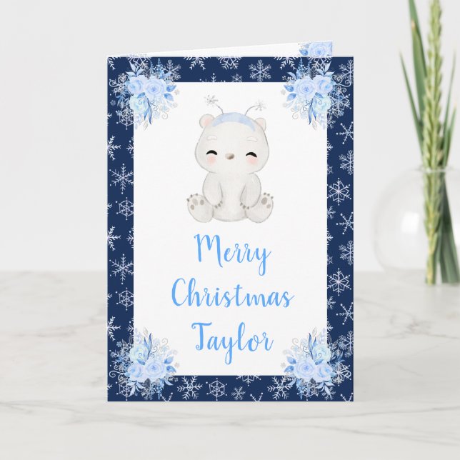 Vinter Arktis Isbjörn God Jul Helgkort (Framsida)