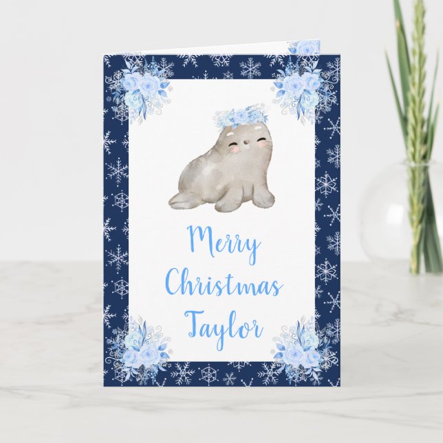 Vinter Arktisk Säl God Jul Helgkort (Framsida)
