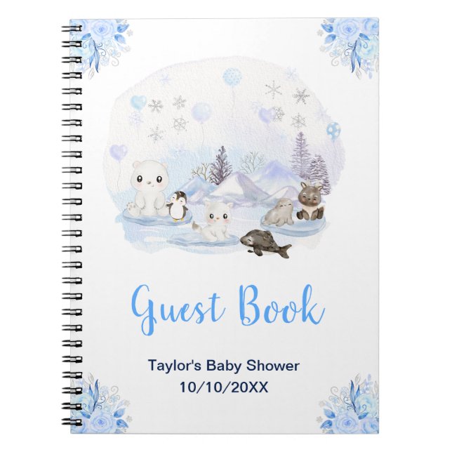Vinter Arktiska Djur Baby Shower Gästebok Anteckningsbok (Framsidan)