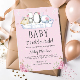 Vinter Arktiska Djur Baby Shower Inbjudan