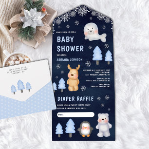 Vinter Arktiska Djur Marinblå Baby Shower