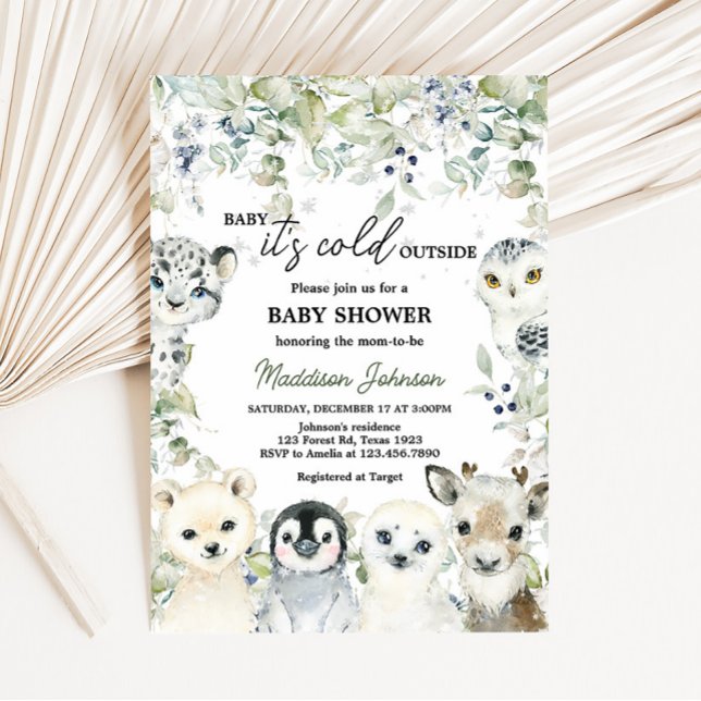Vinter Artic Djur Baby Shower  Inbjudningar (Greenery Artic Animals Baby Shower Invitation)