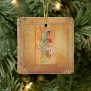 Vinter av Alphonse Mucha Julgransprydnad Keramik
