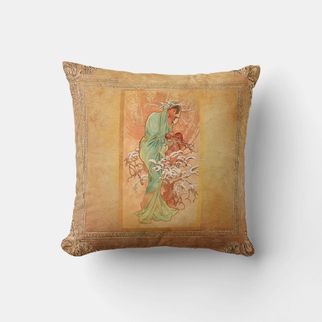 Vinter av Alphonse Mucha Kudde (Framsida)