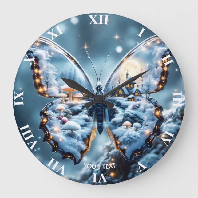 Vinter av Fantasy Cute Butterfly svamp Winter Stor Klocka (Framsida)