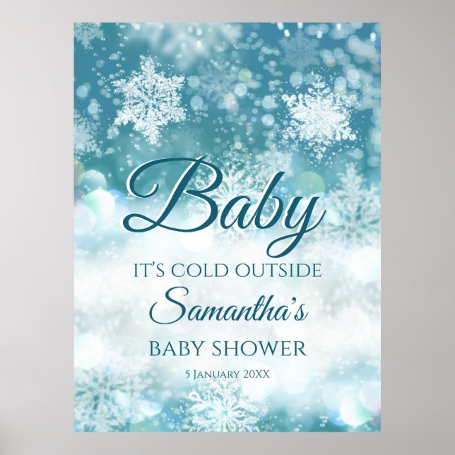 Vinter baby är kallet utanför babyduschen välkomme poster (Framsidan)