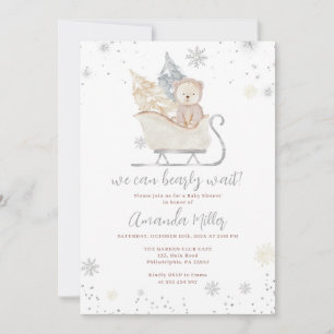 Vinter Baby Shower Bear and Snö neutralt inbjudan
