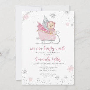Vinter Baby Shower Bear and Snö rosa inbjudan