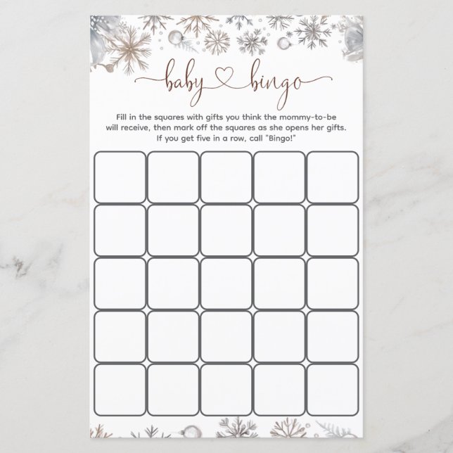 Vinter Baby Shower Bingo Spel (Framsida)