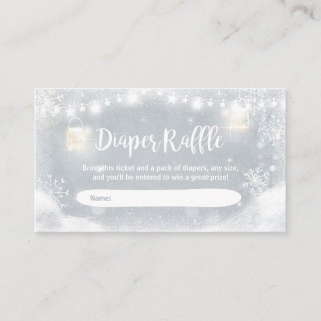 Vinter Baby Shower Blöja Lotteri Kort Rustik Snö (Framsida)