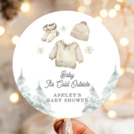 Vinter Baby Shower Det är Kallet utanför Unisex Sn Runt Klistermärke