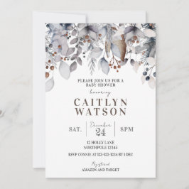 Vinter Baby Shower, Foliage, Berries-inbjudan Inbjudningar