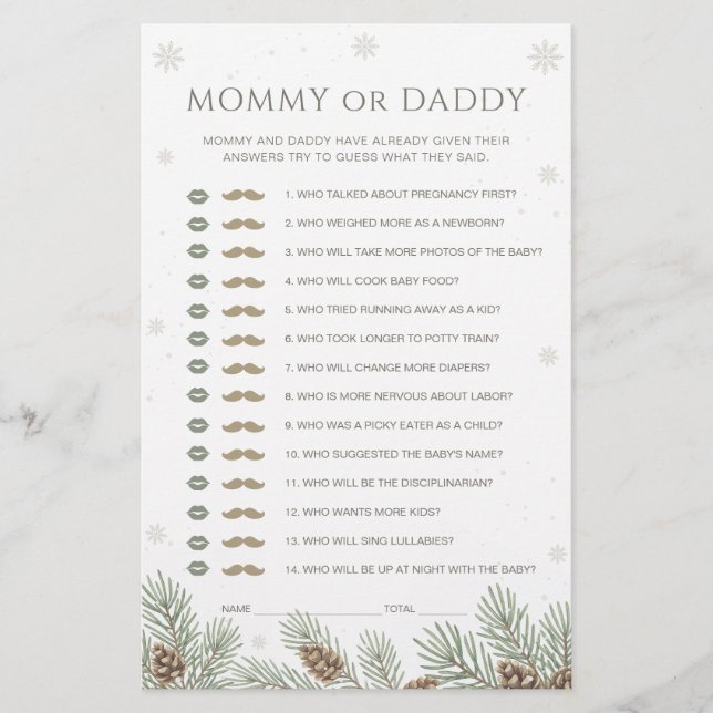 Vinter Baby Shower Gissa vem Mamma eller pappa Gam (Framsida)