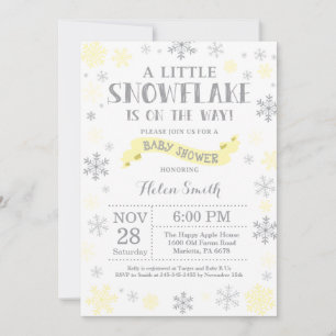 Vinter Baby Shower Inbjudan Gul Snöflinga
