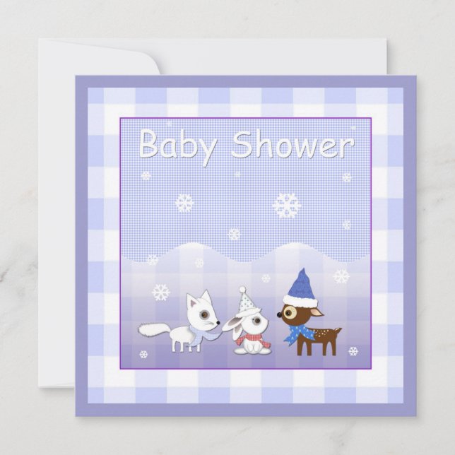 Vinter Baby Shower Inbjudan Räf Kanin Hjort (Framsida)