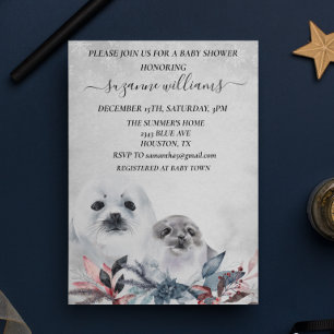 Vinter Baby Shower jul Mamma Seal Inbjudningar