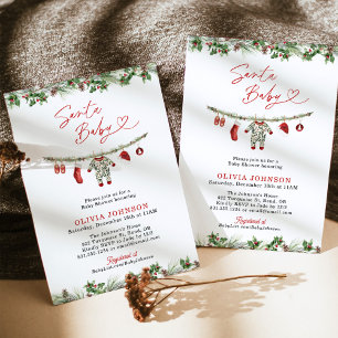Vinter Baby Shower, Neutral Santa Baby Shower Inbjudningar