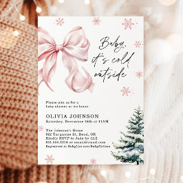 Vinter Baby Shower, Rosa Bow Det är Kall utanför Inbjudningar