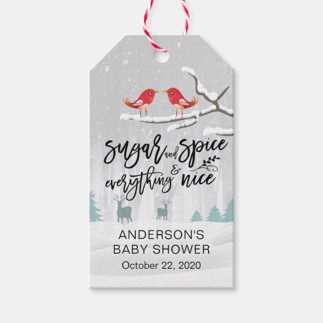 Vinter Baby Shower Sugar & Spice & Allt Nice Presentetikett (Framsidan)