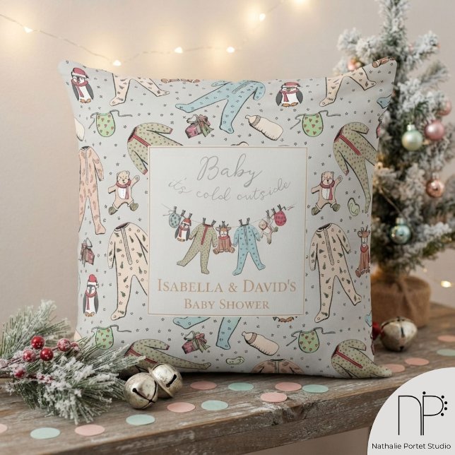 Vinter Babyshower Dekorativ Kudd Kudde (This winter baby shower decor features hand-drawn illustrations, perfect for nursery styling.)