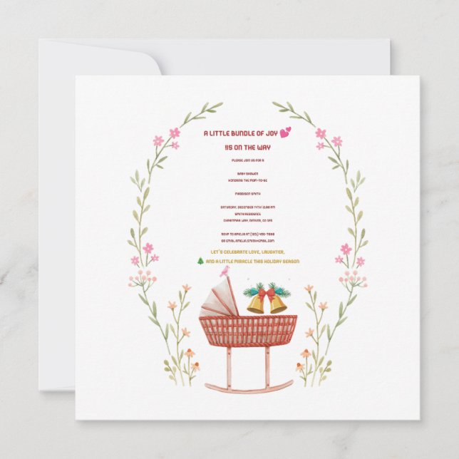 Vinter Babyshower-inbjudan - En liten knippe Julkort (Framsida)